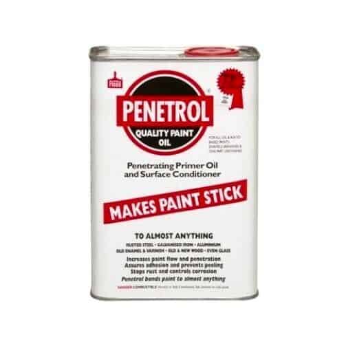 A white can with red letters containing paint primer & surface conditioner