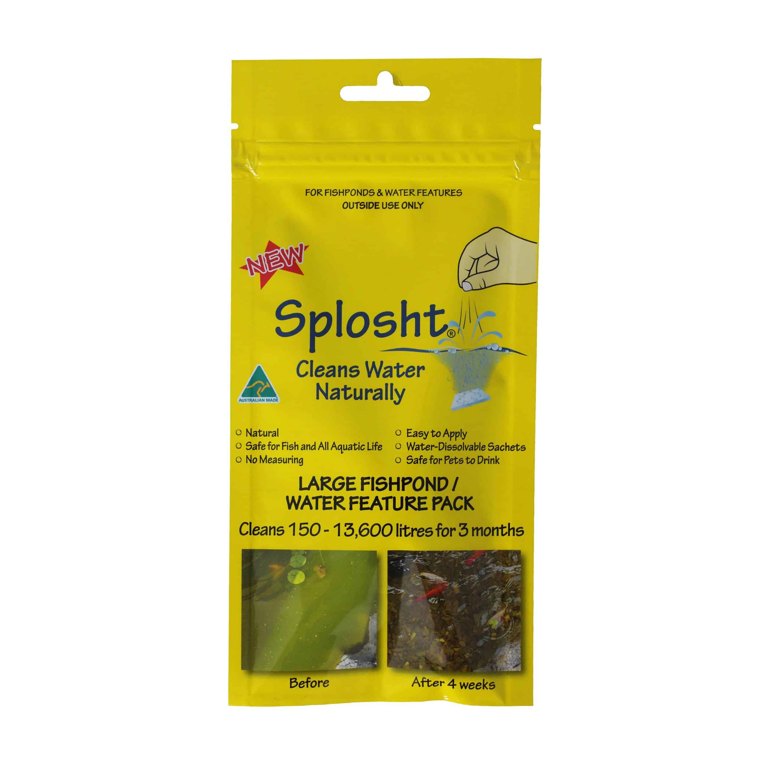 A pack of splosht for cleaning large fishponds