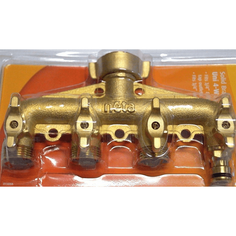 NETA Solid Brass Uni 4-Way Multi Outlet Tap 3/4" & 1" outlets 12mm inlet