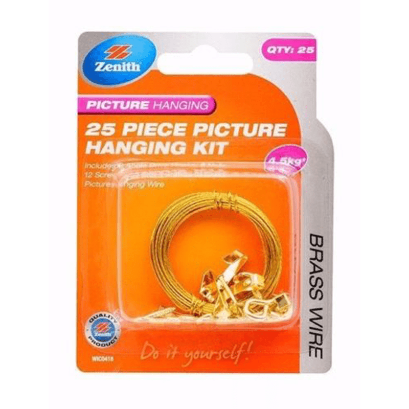 Zenith Picture Hanging Kit 25 Pieces Upto 4.5kg - Brass Wire